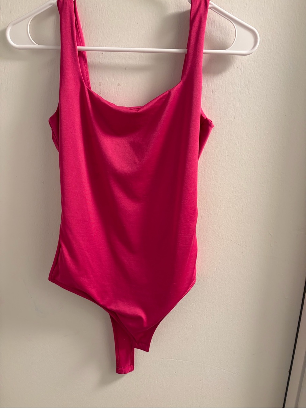 Scoop Neck Hot Pink Bodysuit with Wide Straps